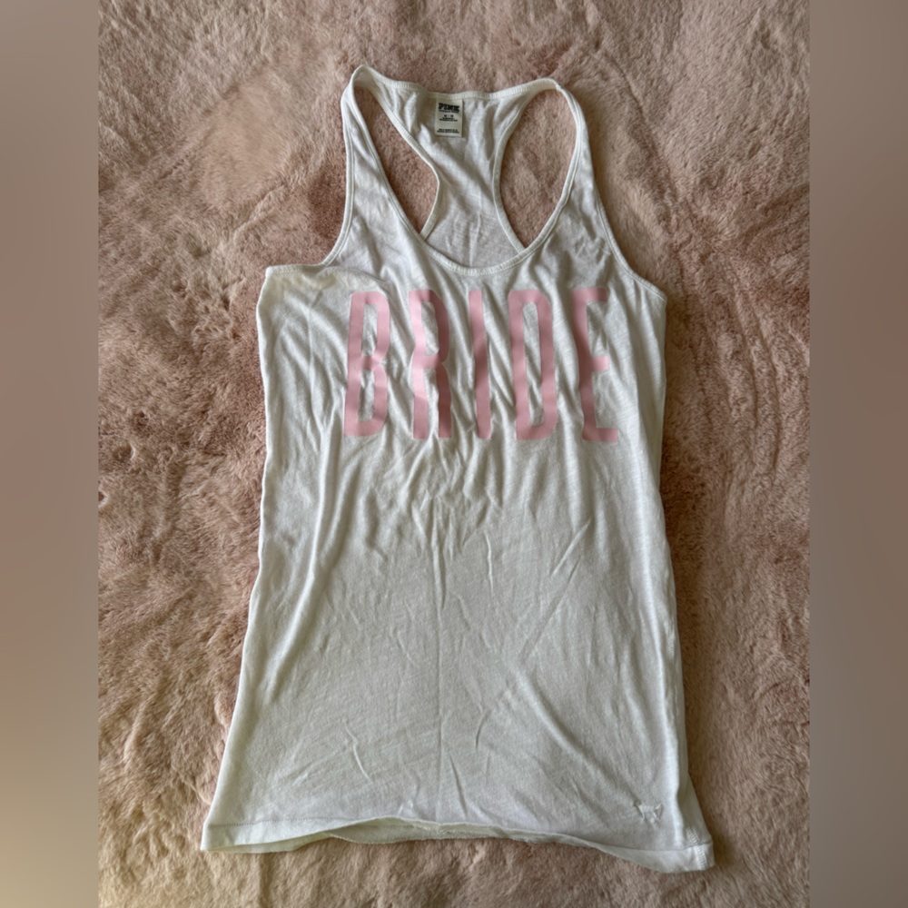 Victoria's Secret PINK White Racerback “Bride” Tank Top